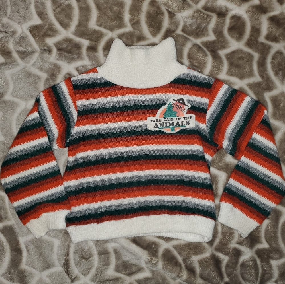 5 for $25 | Vintage Carter's Striped "Take Care of the Animals" Turtleneck Top